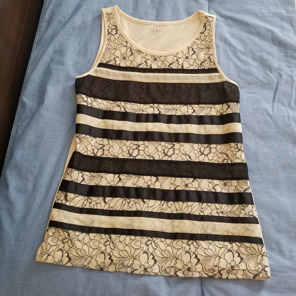 LOFT Black & Beige Lace Detail Tank Top